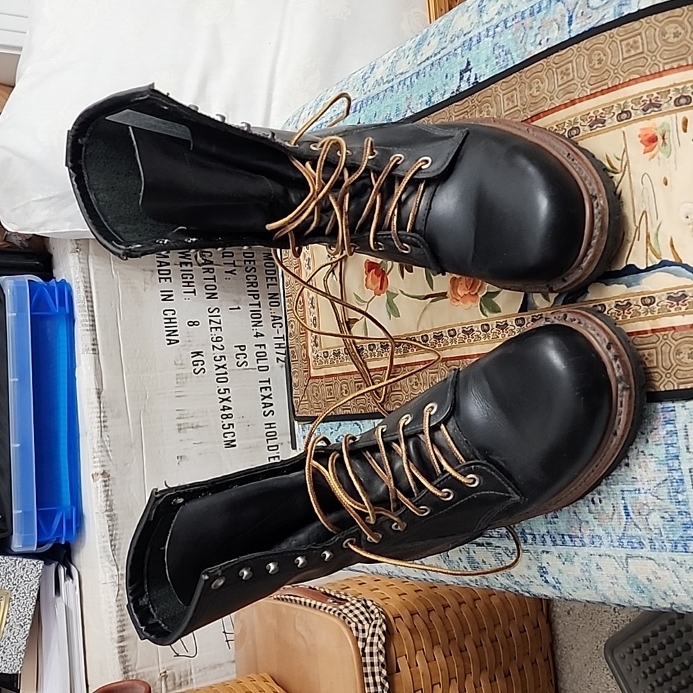 Women's Black Lace-Up Combat Boots with Contrast Brown Laces